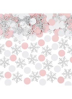 LeeSky 200Pcs Snowflakes Confetti Decorations for Winter Wonderland Decorations, Silver Winter Snowflake Confetti White Pink Circle Dots Confetti for Winter Christmas Birthday Holiday Party Table Decorations  - Image 1