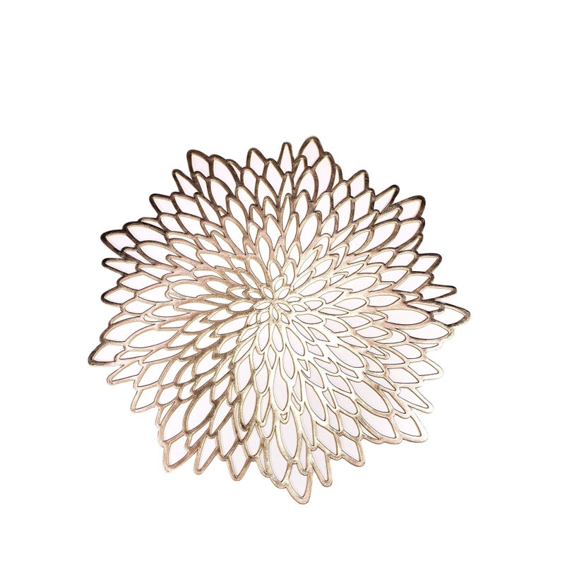 SOLARAE Gold Round Placemats, Set of 6 for Dinner Table Hollow-Out Vinyl Place Mats Gold Metallic Vinyl Round Placemats - Image 1