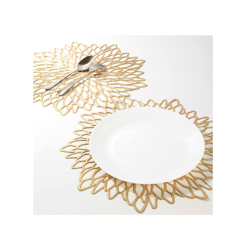 SOLARAE Gold Round Placemats, Set of 6 for Dinner Table Hollow-Out Vinyl Place Mats Gold Metallic Vinyl Round Placemats - Image 3