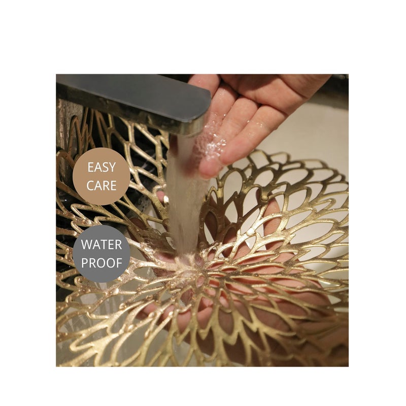 SOLARAE Gold Round Placemats, Set of 6 for Dinner Table Hollow-Out Vinyl Place Mats Gold Metallic Vinyl Round Placemats - Image 5