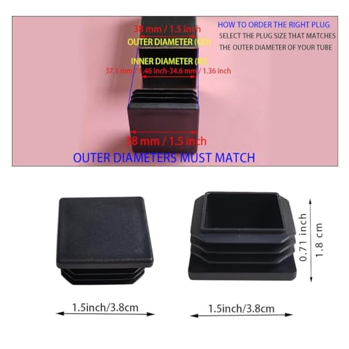 ZYYC 4 Pack 1.5 Inch Square Tube End Cap Plastic Plugs, 1.5"x1.5" Square Tubing Plug, Tube End CapsTubing Post End Cap Suitable for Square Tube Square Plastic Plug, Tubing Post End Cap Square Tubing - Image 2