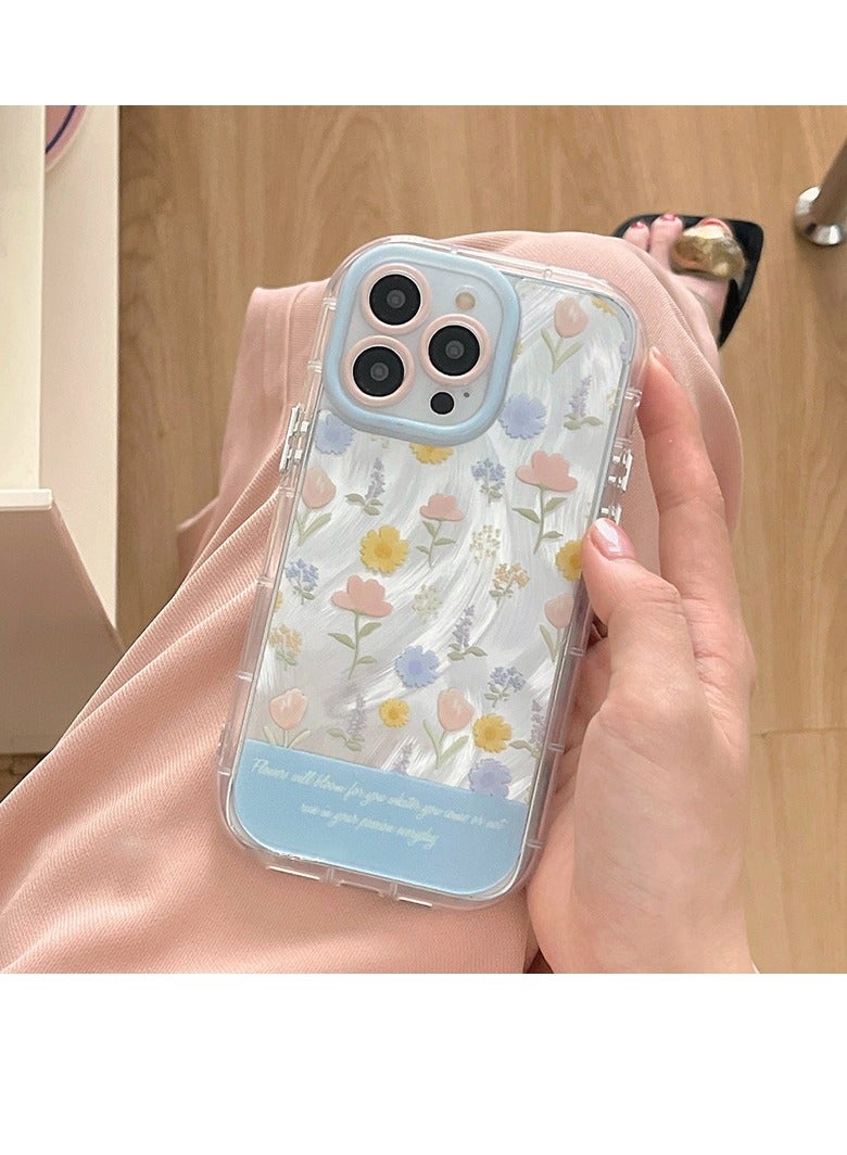 NIBEMINENT Fresh Small Floral Pattern Protective TPU Case Cover For iPhone 16 Pro, Powder Blue
