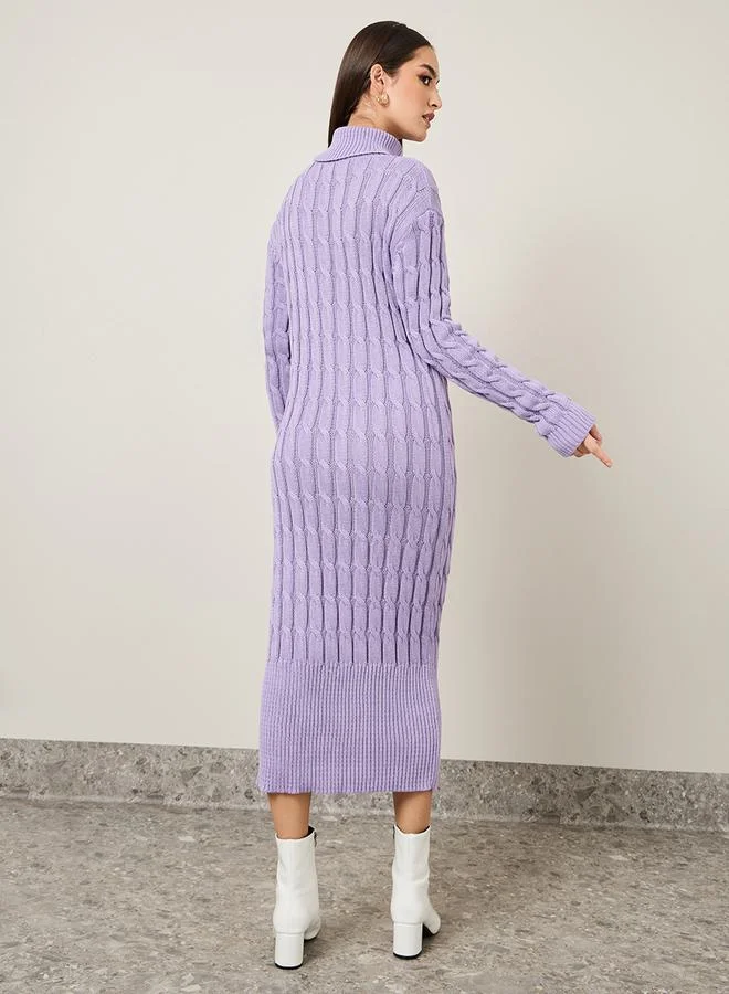 Styli Turtle Neck Chunky Knit Sweater Midi Dress