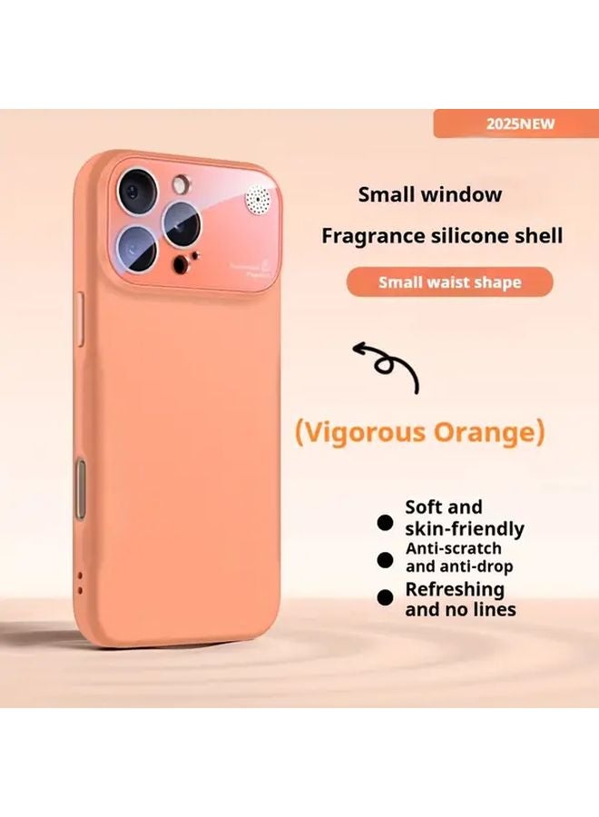 Orange iPhone 13 Silicone Case with Lens Protector Anti Drop Anti Fingerprint - Image 1
