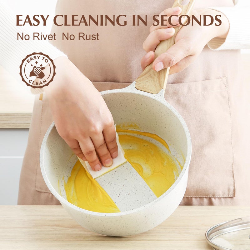 SENSARTE White Ceramic Nonstick Saucepan with Lid 2.5 Quarts, Medium Cooking Pot with Stay Cool Handle, Induction Compatible Saucepot, White Granite Coating, Free of Intentionally Added PTFE/PFOA/PFAS - Image 5