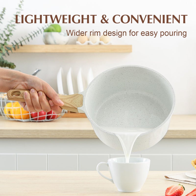 SENSARTE White Ceramic Nonstick Saucepan with Lid 2.5 Quarts, Medium Cooking Pot with Stay Cool Handle, Induction Compatible Saucepot, White Granite Coating, Free of Intentionally Added PTFE/PFOA/PFAS - Image 3