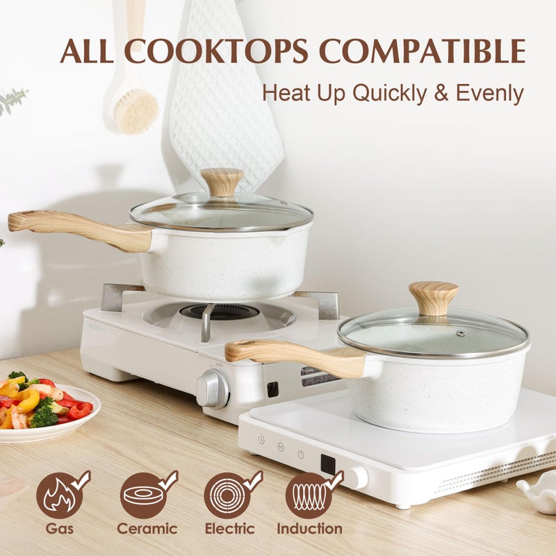 SENSARTE White Ceramic Nonstick Saucepan with Lid 2.5 Quarts, Medium Cooking Pot with Stay Cool Handle, Induction Compatible Saucepot, White Granite Coating, Free of Intentionally Added PTFE/PFOA/PFAS - Image 4