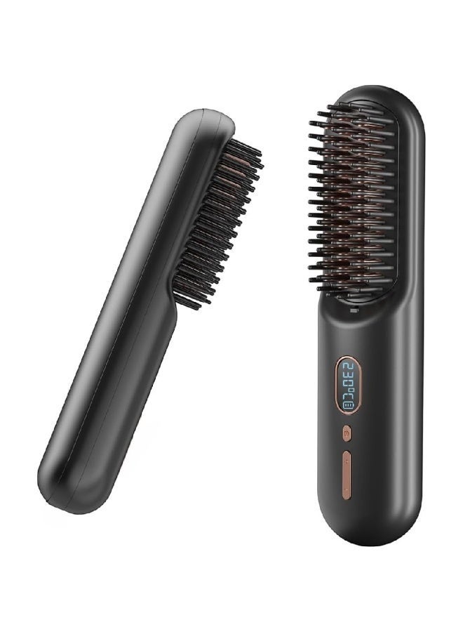 ELTRAZONE Portable Cordless Hair Straightener Brush, 2-in-1 Negative Ion Straightening Comb with 60-Minute Battery Life, 12 Temperature Settings, Anti-Scald Design & USB Rechargeable Hot Comb for Daily Styling - Image 1