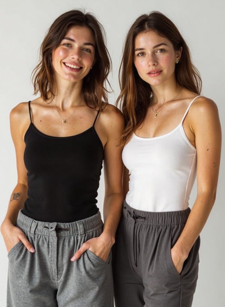 فيوتشر توب حريمي بحمالات رفيعة – عبوة قطعتين (أسود وأبيض) M - Image 2