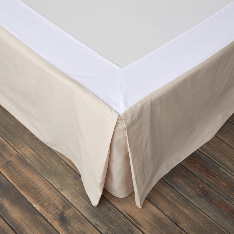 BISELINA French Linen Wrap Around Bed Skirt with Pleated Corner 14-Inch Tailored Drop Natural Flax Cotton Blend Basic Soft Cozy (14" Queen, Linen) - Image 1