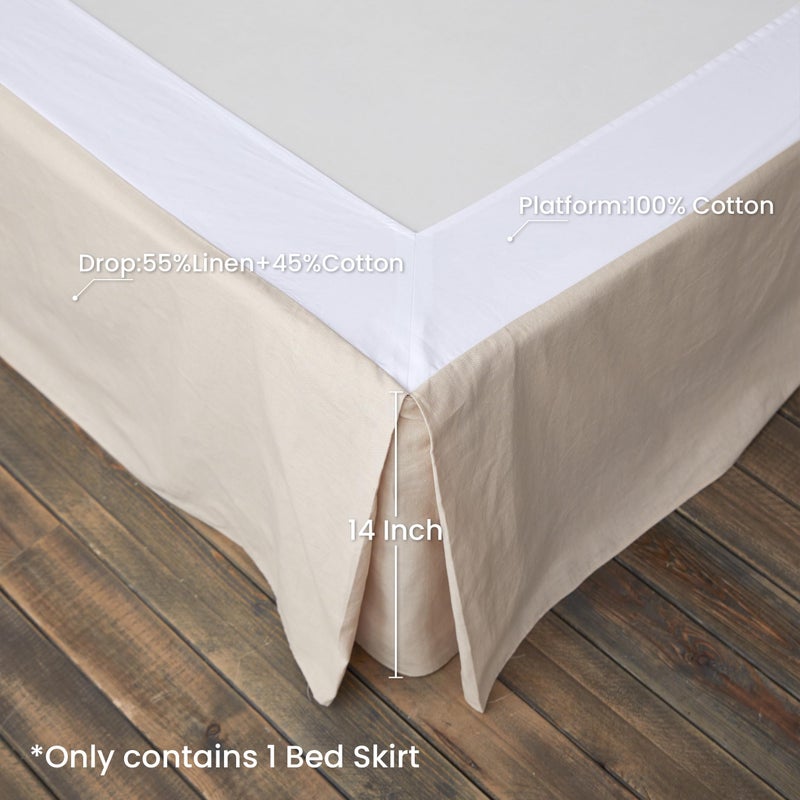 BISELINA French Linen Wrap Around Bed Skirt with Pleated Corner 14-Inch Tailored Drop Natural Flax Cotton Blend Basic Soft Cozy (14" Queen, Linen) - Image 3