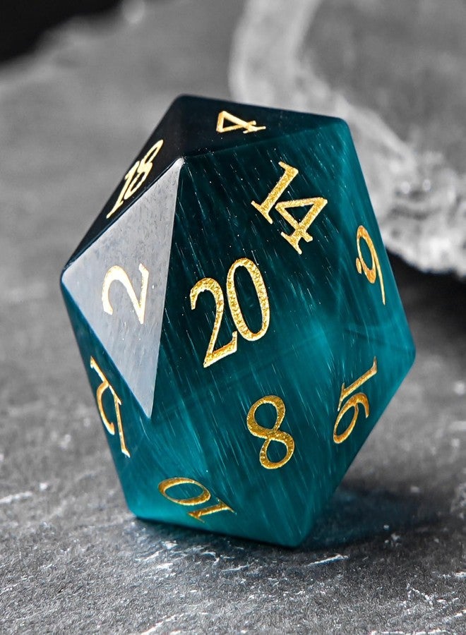 FTNNGIME قطعة واحدة من نرد D20 المرصع بالكريستال على شكل عين قطة، مقاس 25 مم، 20 وجهًا، مناسب لألعاب Dungeons and Dragons و RPG وألعاب تقمص الأدوار و MTG وألعاب الطاولة، نرد متعدد الأوجه مصنوع يدويًا (عين قطة خضراء). - Image 1