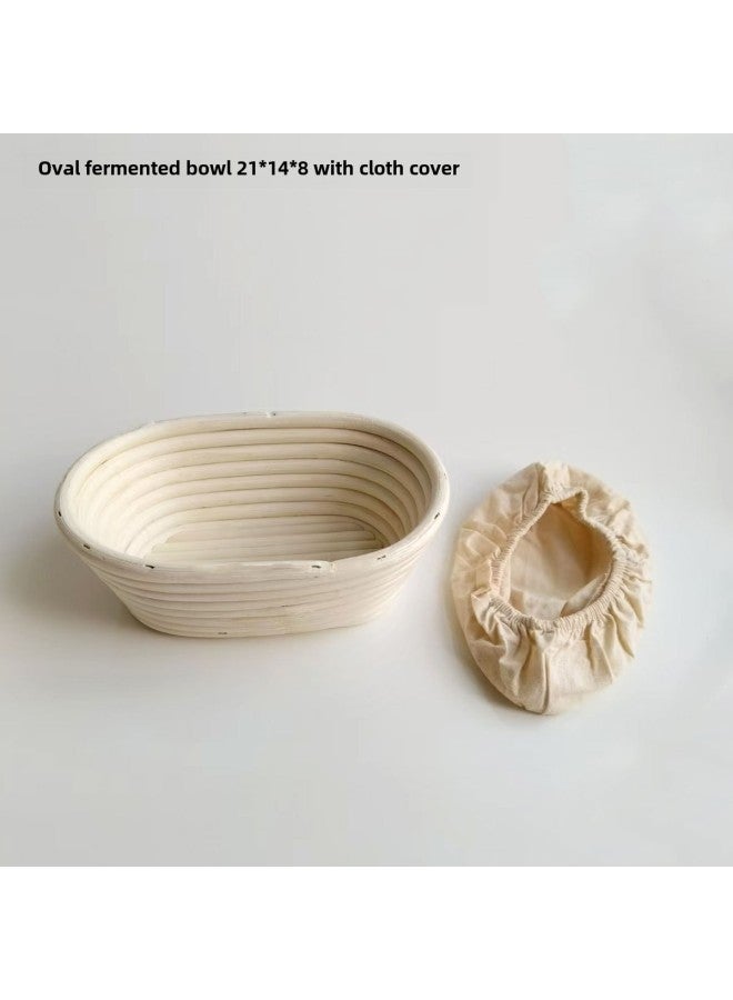 Vietnam Handmade Woven Vine European Style Bread Basket Faking Artifact For Baking Household Rattan Round Oval Fermentation Bowl-Color:Fermentation Bowl Oval (with Cloth Cover) 21*14*8cm - Image 1