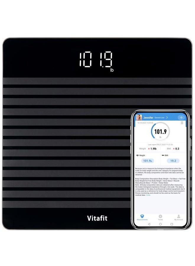 Vitafit Anti-Slip Smart Digital Bathroom Scale for Body Weight, FSA HSA Store Eligible, High Accuracy Assured by Weighing Professional Since 2001, BMI with App,Black - Image 1