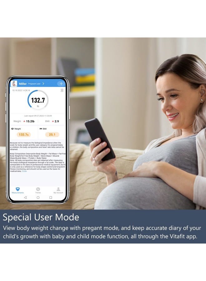 Vitafit Anti-Slip Smart Digital Bathroom Scale for Body Weight, FSA HSA Store Eligible, High Accuracy Assured by Weighing Professional Since 2001, BMI with App,Black - Image 5