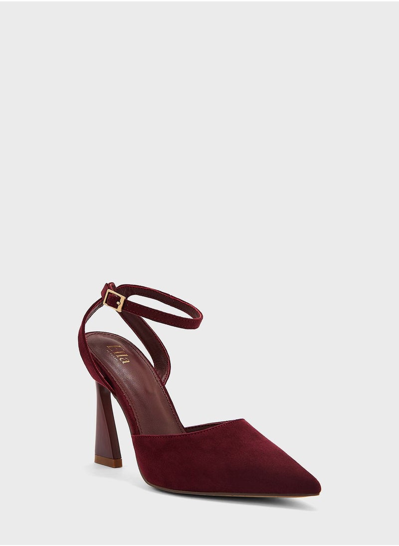 ELLA - Faux Suede Ankle Strap Pointed Pump - Image 1
