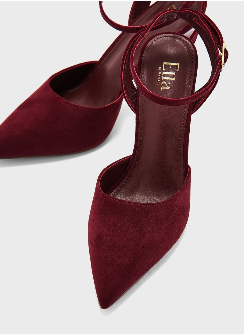 ELLA - Faux Suede Ankle Strap Pointed Pump - Image 1