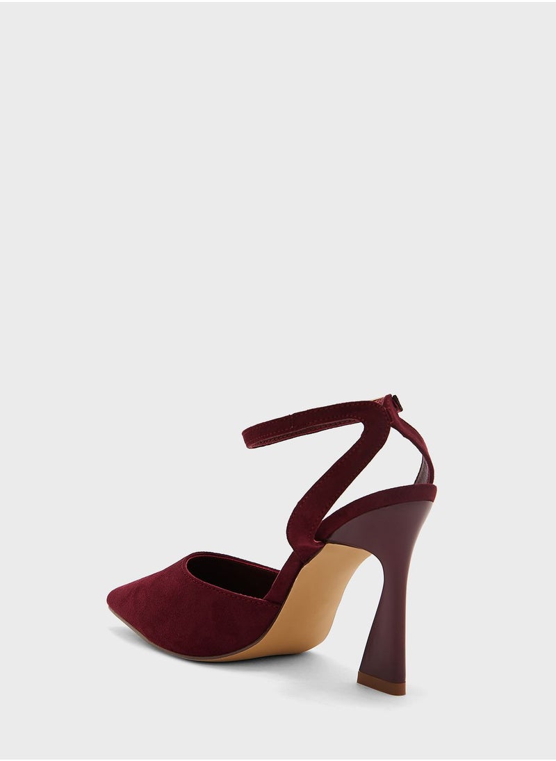 ELLA - Faux Suede Ankle Strap Pointed Pump - Image 1
