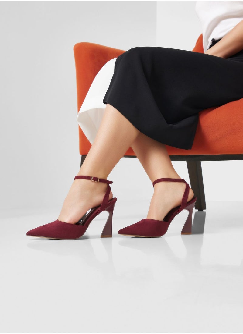 ELLA - Faux Suede Ankle Strap Pointed Pump - Image 1