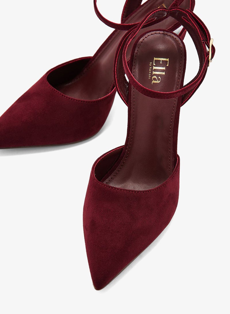 ايلا حذاء بكعب مدبب بحزام للكاحل من جلد الغزال الصناعي - Image 4