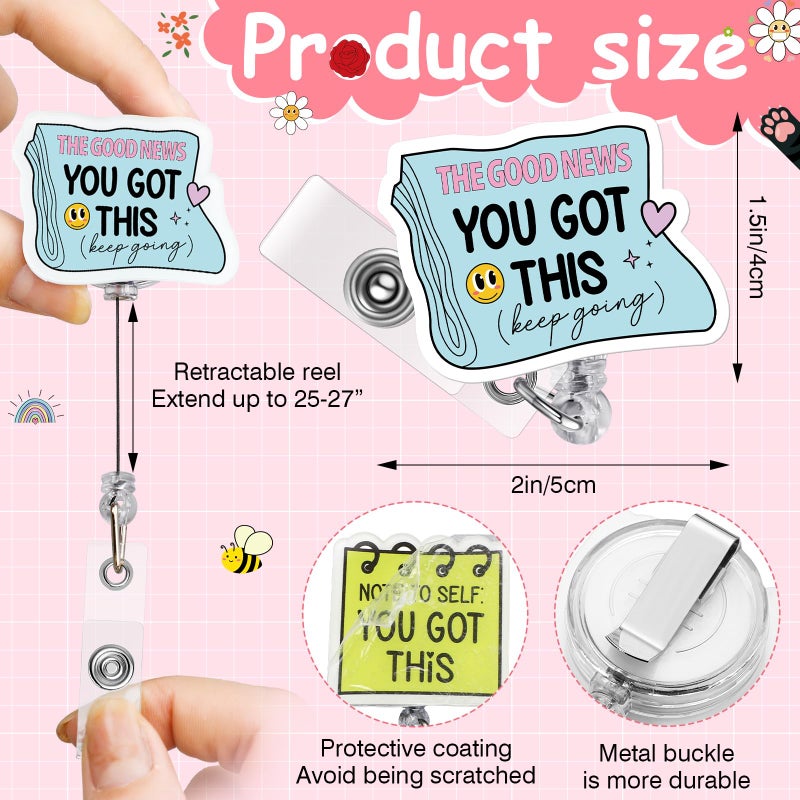Landical 18 Pcs Cute Retractable Badge Reel Holders Nursing Clips Funny Positive ID Tag Cardholder Clips for Nurses Hospital Medical Work Teachers Students Office Bulk Lanyard Gifts - Image 2