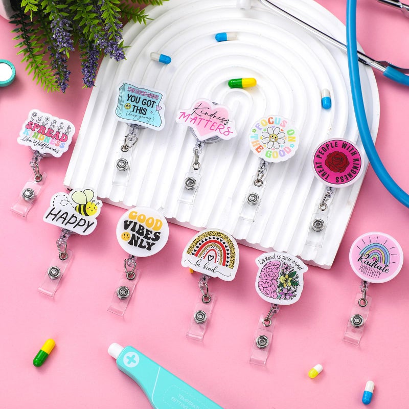 Landical 18 Pcs Cute Retractable Badge Reel Holders Nursing Clips Funny Positive ID Tag Cardholder Clips for Nurses Hospital Medical Work Teachers Students Office Bulk Lanyard Gifts - Image 4