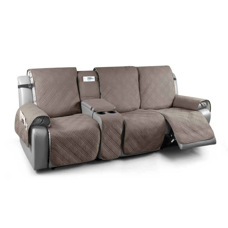 TAOCOCO 100 Waterproof Recliner Couch Covers with Console Sofa Covers for Reclining Sofa 3 Seat with Straps Design Split Recliner Sofa Cover Furniture Pets Kids Protector 3 Seater Taupe
