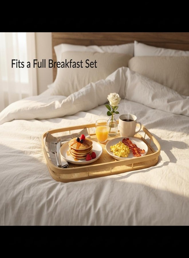 PEMAR Set of 4 Natural Bamboo Trays for Eating - Hand-Woven Handcrafted Rectangular Serving Trays with Handles - Unique Stackable Lap Trays for Dinner, TV Trays for Couch, Farmhouse Decor - Image 4