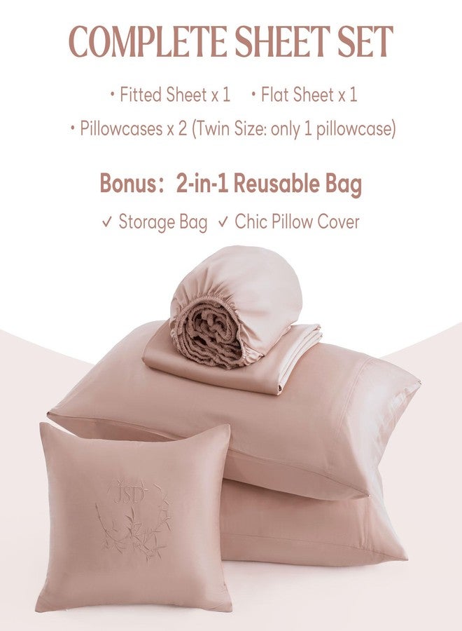 جي اس دي طقم ملاءات سرير JSD بلون وردي باهت، مصنوع من 100% فيسكوز مستخلص من الخيزران، مقاس كوين، ملاءات باردة لمن يعانون من الحرارة الزائدة أثناء النوم، ملاءات سرير ناعمة حريرية تسمح بمرور الهواء، جيب عميق إضافي - Image 4