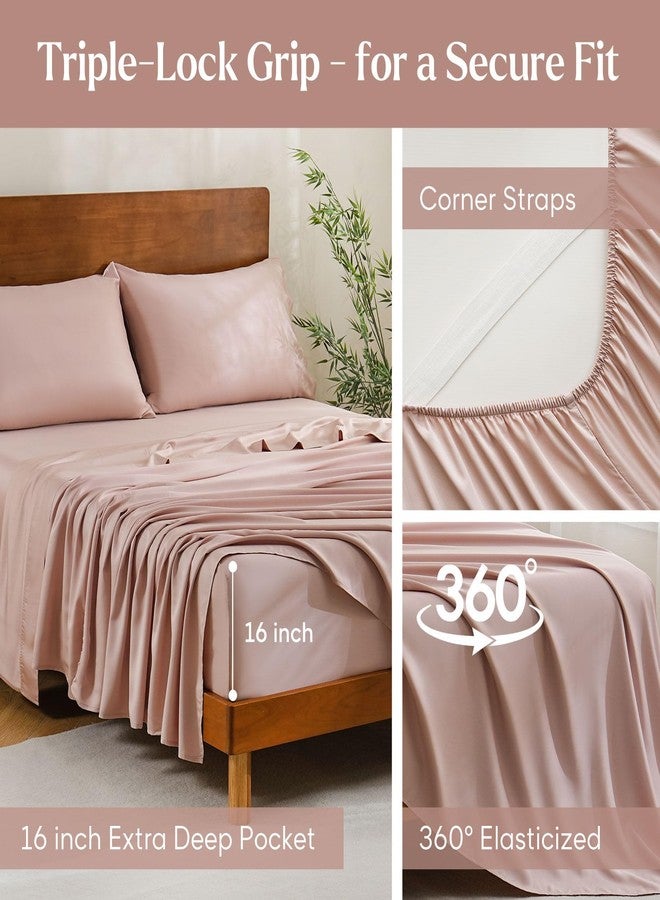 جي اس دي طقم ملاءات سرير JSD بلون وردي باهت، مصنوع من 100% فيسكوز مستخلص من الخيزران، مقاس كوين، ملاءات باردة لمن يعانون من الحرارة الزائدة أثناء النوم، ملاءات سرير ناعمة حريرية تسمح بمرور الهواء، جيب عميق إضافي - Image 5