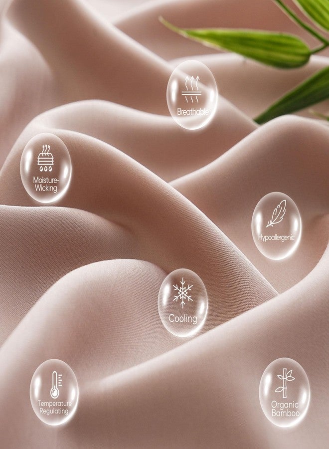 جي اس دي طقم ملاءات سرير JSD بلون وردي باهت، مصنوع من 100% فيسكوز مستخلص من الخيزران، مقاس كوين، ملاءات باردة لمن يعانون من الحرارة الزائدة أثناء النوم، ملاءات سرير ناعمة حريرية تسمح بمرور الهواء، جيب عميق إضافي - Image 2