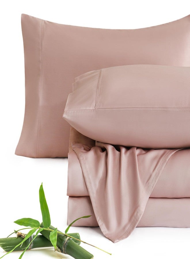 جي اس دي طقم ملاءات سرير JSD بلون وردي باهت، مصنوع من 100% فيسكوز مستخلص من الخيزران، مقاس كوين، ملاءات باردة لمن يعانون من الحرارة الزائدة أثناء النوم، ملاءات سرير ناعمة حريرية تسمح بمرور الهواء، جيب عميق إضافي - Image 1