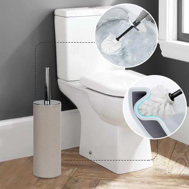BIYALI 6 Pcs Bathroom Accessories Set Toothbrush Holder Toothbrush Cup Soap Dispenser Soap Dish Toilet Brush Trash Can Bathroom Dcor Sets Decorative Countertop Housewarming Gift Beige - Image 5