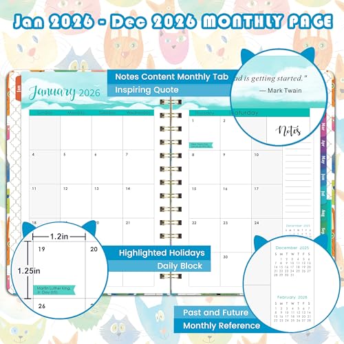Planrage 2026 Planner - 2026 Planner Weekly and Monthly, Jan.2026 - Dec.2026, 12 Month Planner Weekly & Monthly with Colourful Tabs, 6.4" x 8.5", Hardcover + Back Pocket - Cat - Image 3