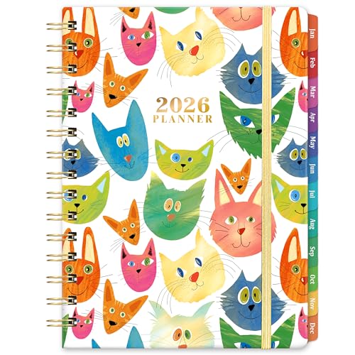 Planrage 2026 Planner - 2026 Planner Weekly and Monthly, Jan.2026 - Dec.2026, 12 Month Planner Weekly & Monthly with Colourful Tabs, 6.4" x 8.5", Hardcover + Back Pocket - Cat - Image 1
