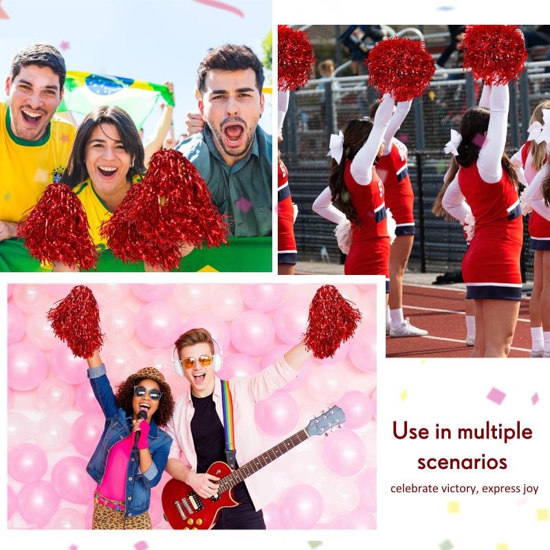 Jerify 60 Pcs Cheerleading Pom Poms Metallic Foil Cheer Pompoms Bulk with Plastic Handle Cheering Costume Accessory for Football Basketball Cheering Squad Team Spirit Dance Sport Stage Performance(Red) - Image 4