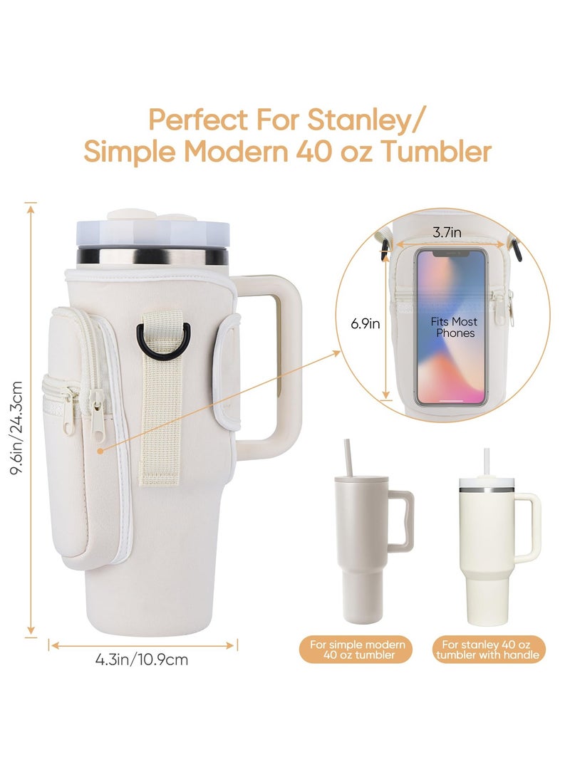 Water Bottle Carrier Bag for Stanley 40oz Tumbler with Phone Pocket  Water Bottle Holder Pouch with Adjustable Shoulder Strap and Carabiner Stanley Cup Accessories for Hiking Travelling Camping - Image 2