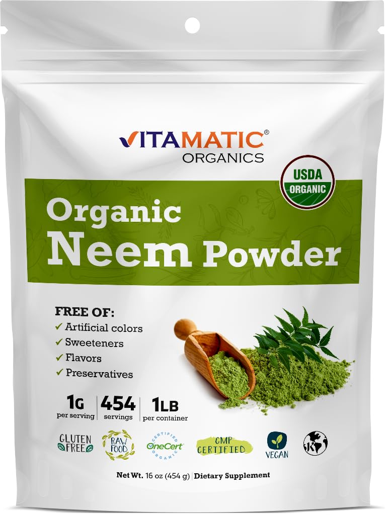 Vitamatic Certified USDA Organic Neem Leaf Powder 1 Pound (16 Ounce) - Image 1