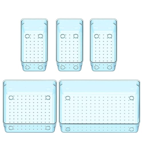 Boniry Drawer Storage Organizer | Drawer Organizer Trays Set Clear Plastic Storage Bins Bathroom Tray Dividers Acrylic Organizer | Dressing Table Organizer (Sea Blue, 5 Pcs) - Image 1