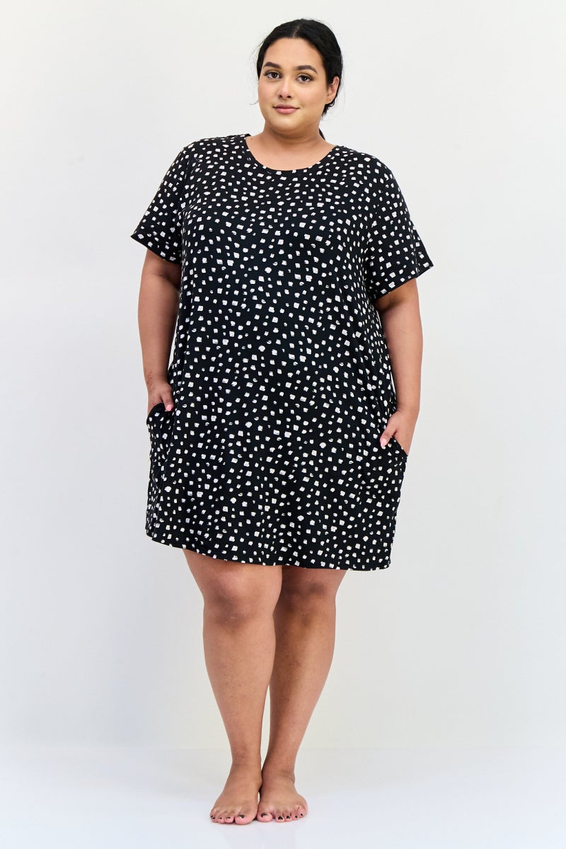 ANNE KLEIN فستان نوم قصير الأكمام للنساء بحجم زائد مع طباعة شاملة، متعدد الألوان - Image 3