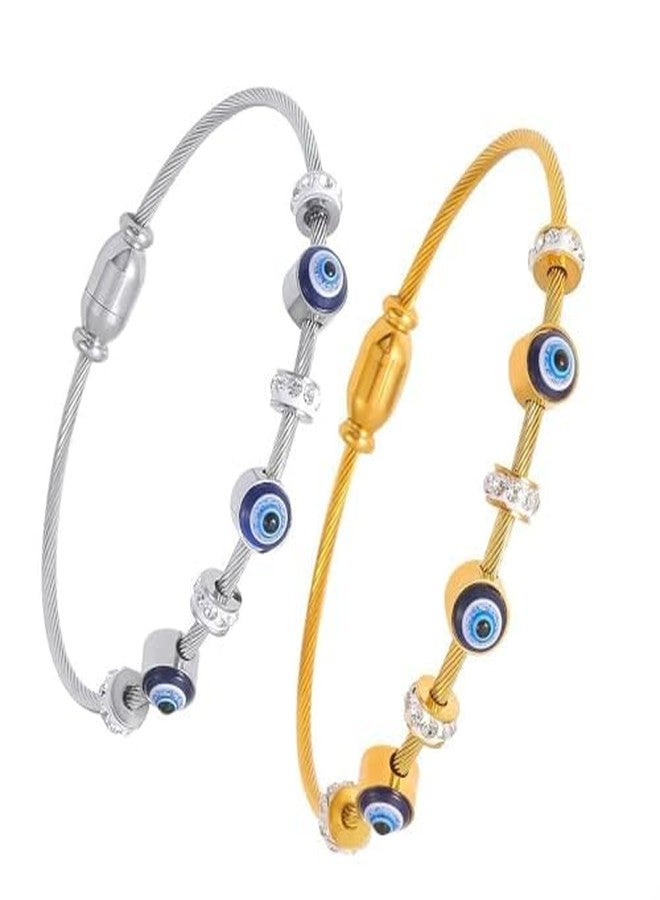 MEENAZ evil eye bracelet for women stylish Evil Eye Bangles for women Anti Tarnish Adjustable hand Rose gold Bracelet for girls Kada for Women Magnet Accessories Jewellery friendship crystal combo - Image 1