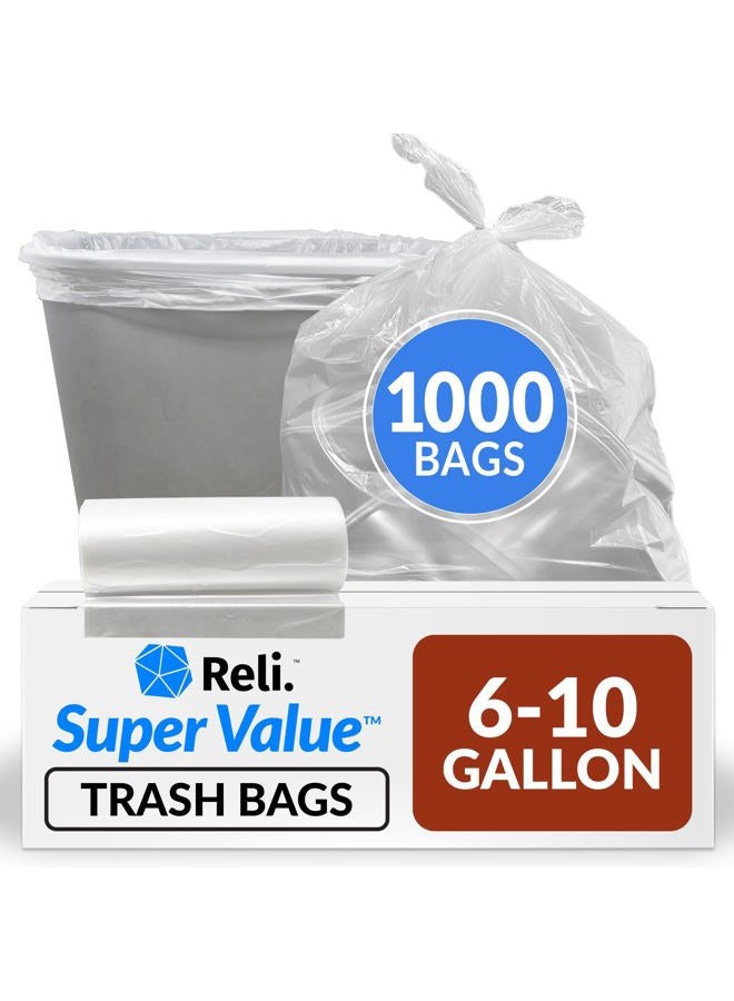 Reli. 6-10 Gallon Trash Bags (1000 Count Bulk) Trash Can Liners - 7 Gallon - 8 Gallon - 10 Gallon Trash Bags - Trash Can Liners/Garbage Bags (6 Gal, 7 Gal, 8 Gal, 10 Gal in Bulk), Clear - Image 1
