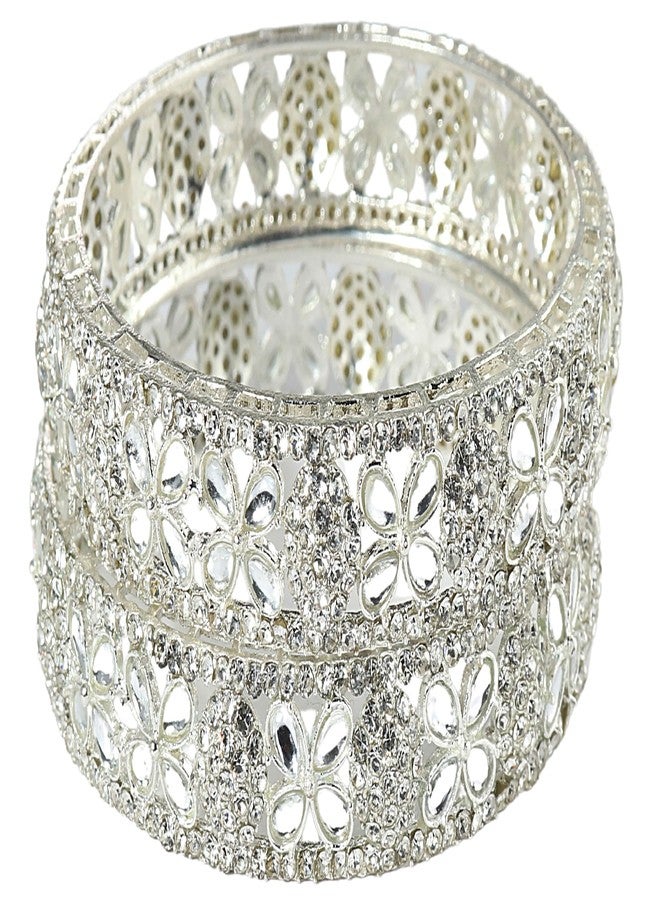 LAVAZZA Designer Alloy Metal Bangles Set with Zircon Diamond & Kundan Stone For Women & Girls | Traditional Women's Bangles Bracelet | Bangles For Girls Wedding, Party, Daily-(LV_RKM28-Silver-2.6) - Image 5