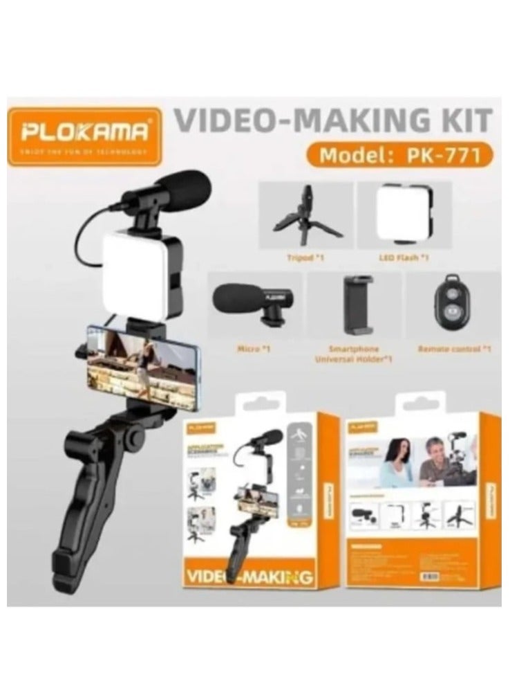 PLOKAMA Mobile Ring Light with 3 Levels of Lighting, Mini Stand and Microphone for Video Shooting - Small for Mobile Phones for Professional Photography - Image 1