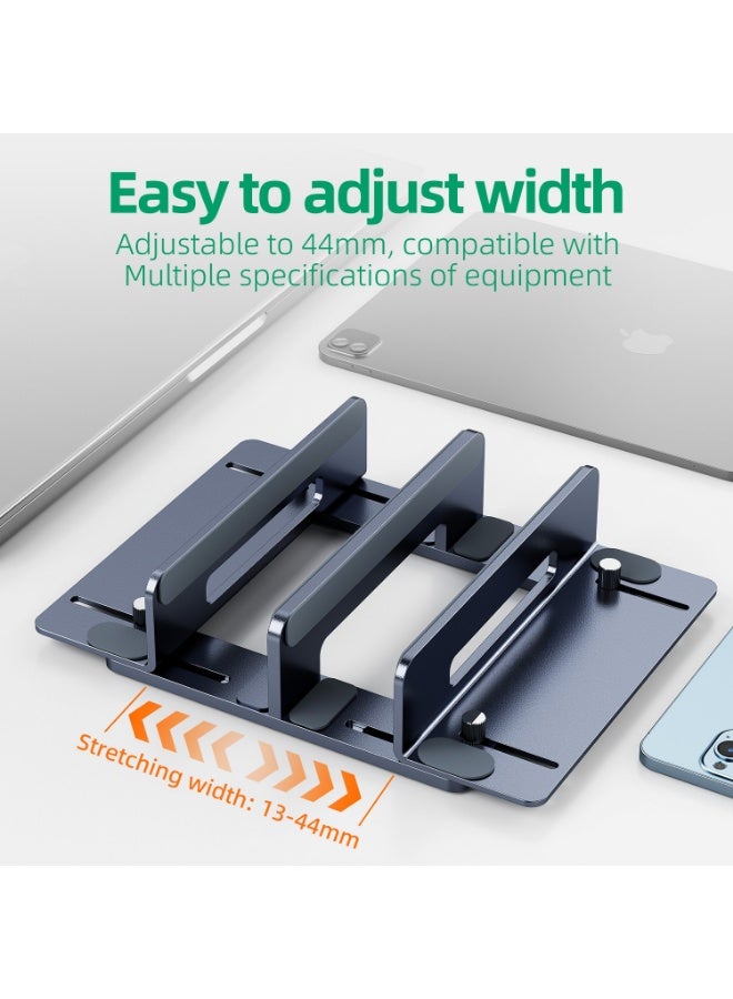 Aluminum Laptop Stand Vertical Holder Adjustable Width Desktop Organizer Compatible with Laptops Tablets Mini PC(Grey) - Image 3