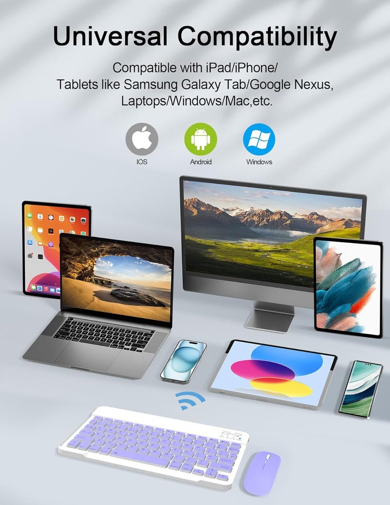 Nsyee Bluetooth Keyboard and Mouse, Universal Compact Wireless Keyboard, Rechargeable Portable Keyboards for iPad/Samsung/Tablet/iOS/Android/Windows, UK Layout - Image 2