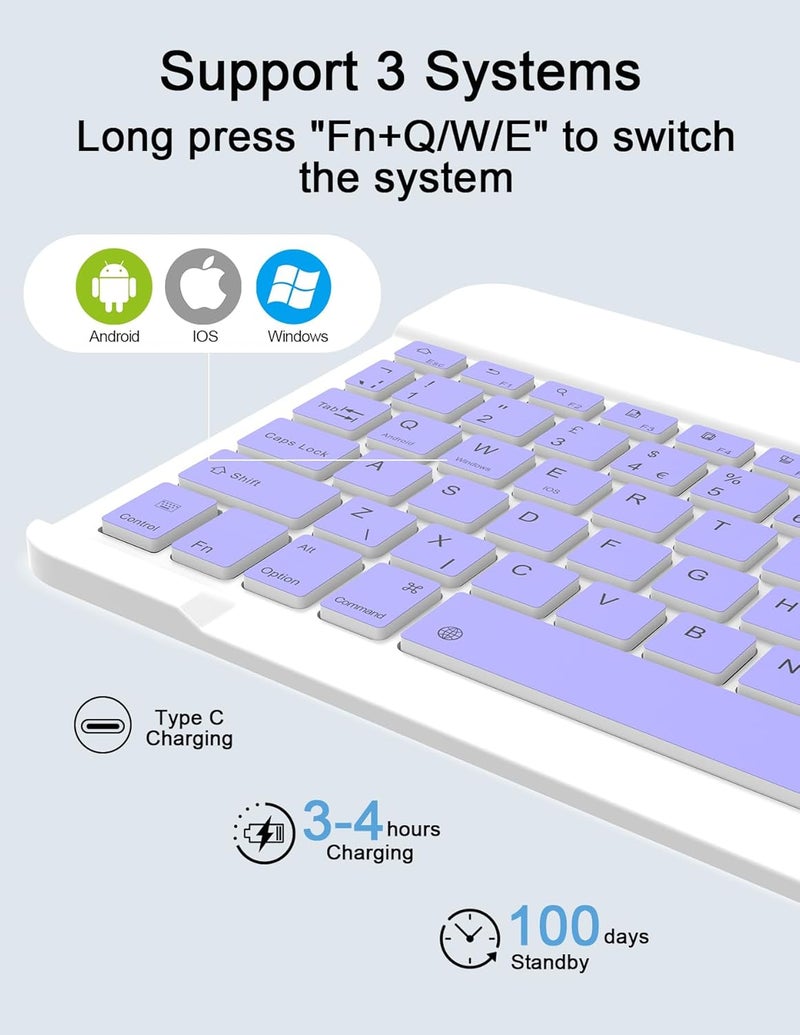 Nsyee Bluetooth Keyboard and Mouse, Universal Compact Wireless Keyboard, Rechargeable Portable Keyboards for iPad/Samsung/Tablet/iOS/Android/Windows, UK Layout - Image 5