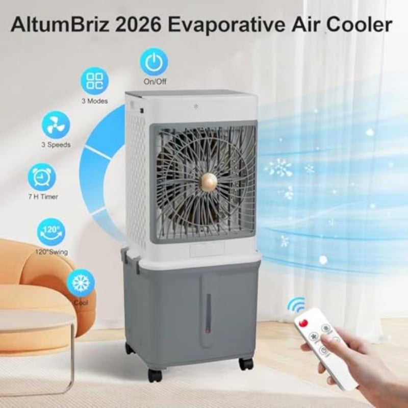 Evaporative Air Cooler Office And Home Cooling Fan 35L Water Tank With 4 Ice Boxes 3 Speeds Remote And Touch Control 120 Oscillating 7H Timer Fragrance Model - Image 4