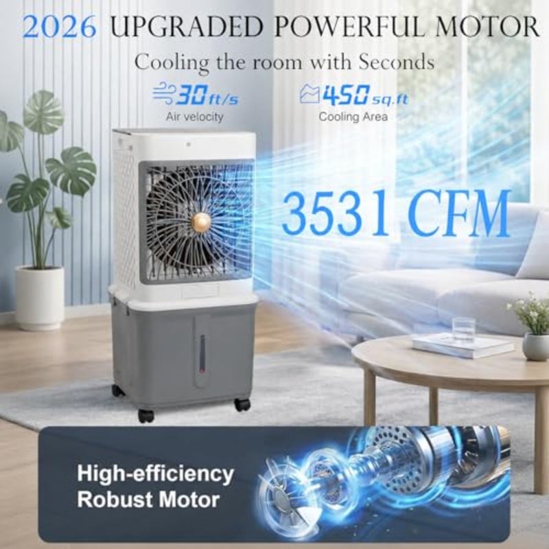 Evaporative Air Cooler Office And Home Cooling Fan 35L Water Tank With 4 Ice Boxes 3 Speeds Remote And Touch Control 120 Oscillating 7H Timer Fragrance Model - Image 2