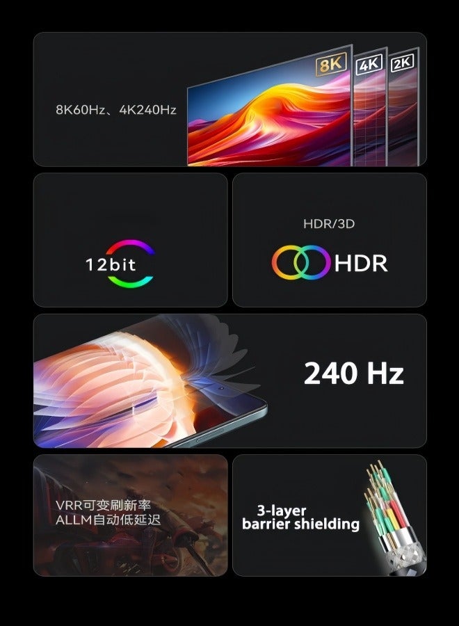 general 8K USB-C to HDMI Cable (2 M), 48Gbps unidirectional gold-plated connectors Braided Cable (Supports 8K@60Hz, 4K@240Hz, 4K@144Hz, 2K@240Hz, 2K@144Hz, 1080P@240Hz) Compatible with Thunderbolt 4/3 (40Gbps bandwidth) Suitable for iPhone 15/16 series, MacBook Air, iPad, XPS 17 Compatible with Thunderbolt 4/3 (40Gbps bandwidth) Suitable for iPhone 15/16 series, MacBook Air, iPad, XPS 17 - Image 3